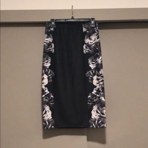 Black and white pencil skirt with rose detailing